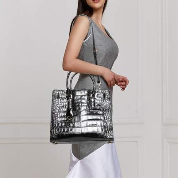 Michael Kors Black Croc Embossed Leather Dillon Tote Crossbody Shoulder Bag - Picture 2 of 15